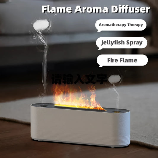 Black Flame Air ultrasonic humidifier and aroma diffuser with coloured LED flame light misting.