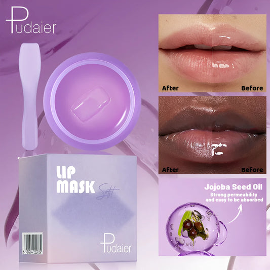 Box containing a 10ml lip exfoliating mask film and a plastic scraper tool for lip care.