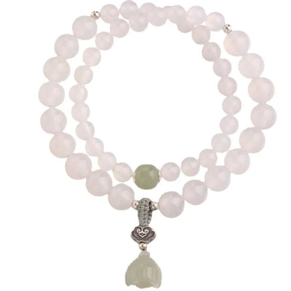 S925 sterling silver bracelet with white agate and Hetian jade in geometric lotus design