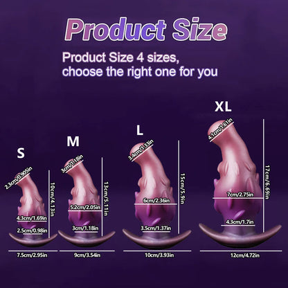 Purple, gold, or black unisex adult silicone masturbator with liquid silicone construction and size options S M L XL