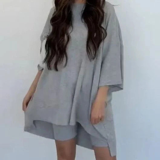 Chic casual viscose top and shorts set in various colors for women