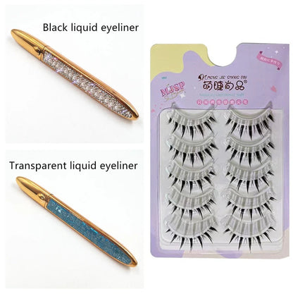 Multifunctional Self-Adhesive Eyeliner & Lashes Set with Black, Coffee, and Transparent Eyeliner Options and Full Diamond, Pearl, and Silver Lash Finishes