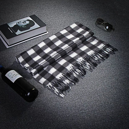 Handmade black and white plaid thermal scarf for men and women