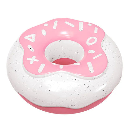 Pink, yellow, or chocolate coloured donut-shaped dog chew toy with textured surface.