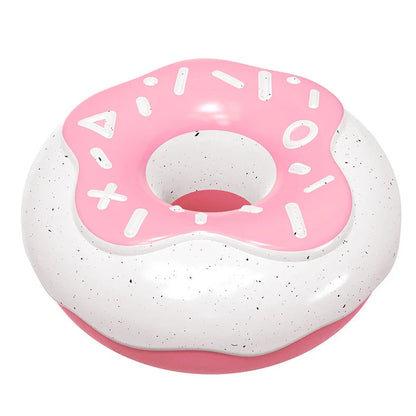Pink donut-shaped dog toy with textured surface for dental cleaning, showing 118mm diameter