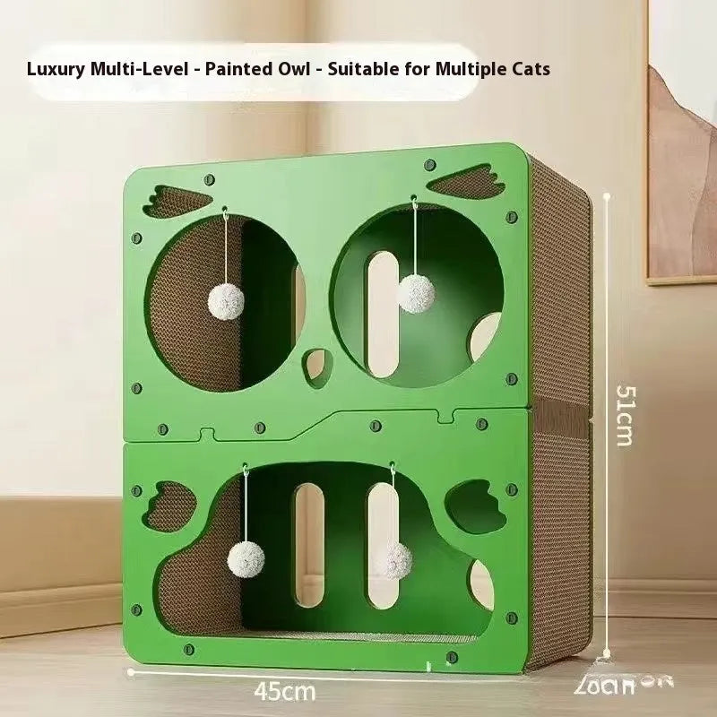 Double-layer cat scratching board and bed with wear-resistant surface in one of six style options