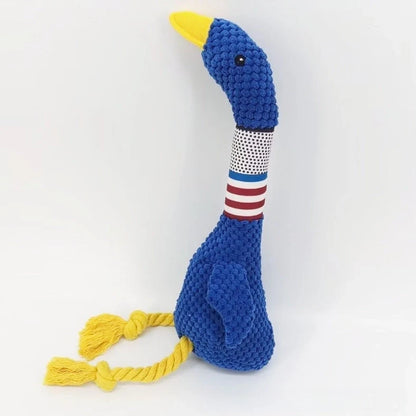 White plush dog toy with reinforced stitching, approximately 20cm long