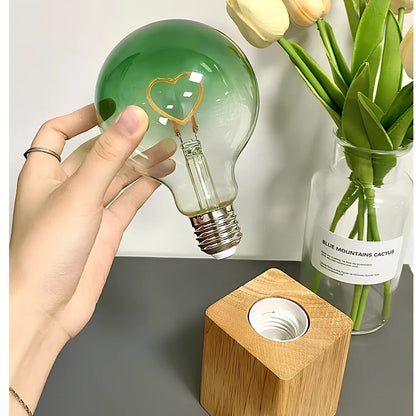 Cute atmosphere lamp night light, 7cm x 18cm glass shade on wood base, 3W LED in red love, green love or colorful double layer for 8-15m² rooms