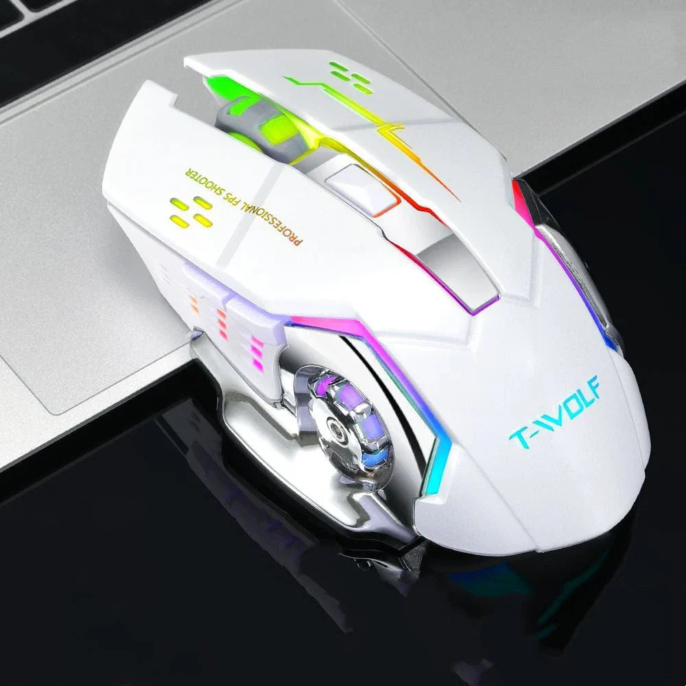 Wireless 2.4GHz USB optical gaming mouse with backlit controls, adjustable DPI, and ergonomic design for comfortable gaming