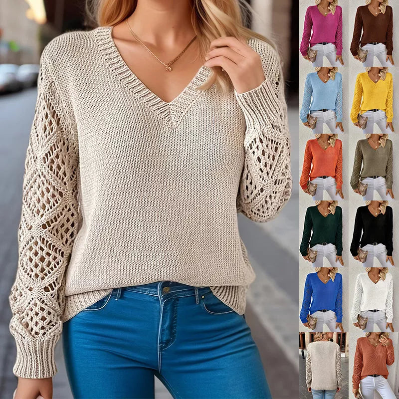 Women's acrylic V-neck pullover sweater in various colors