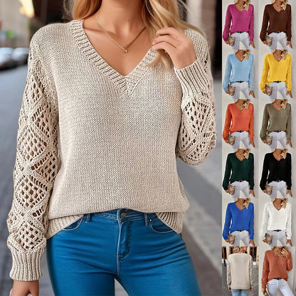 Women's acrylic V-neck pullover sweater in various colors