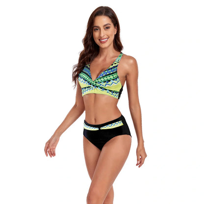 Beach Split Swimsuit Halter Bikini with unique printing pattern, available in multiple colors and sizes S-XXL