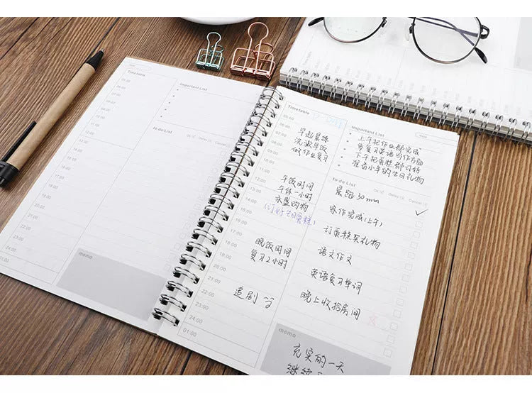Compact daily planner with kraft paper cover and wood-free paper pages