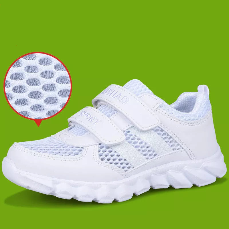 Boys' black and white waterproof sports shoes with non-slip soles