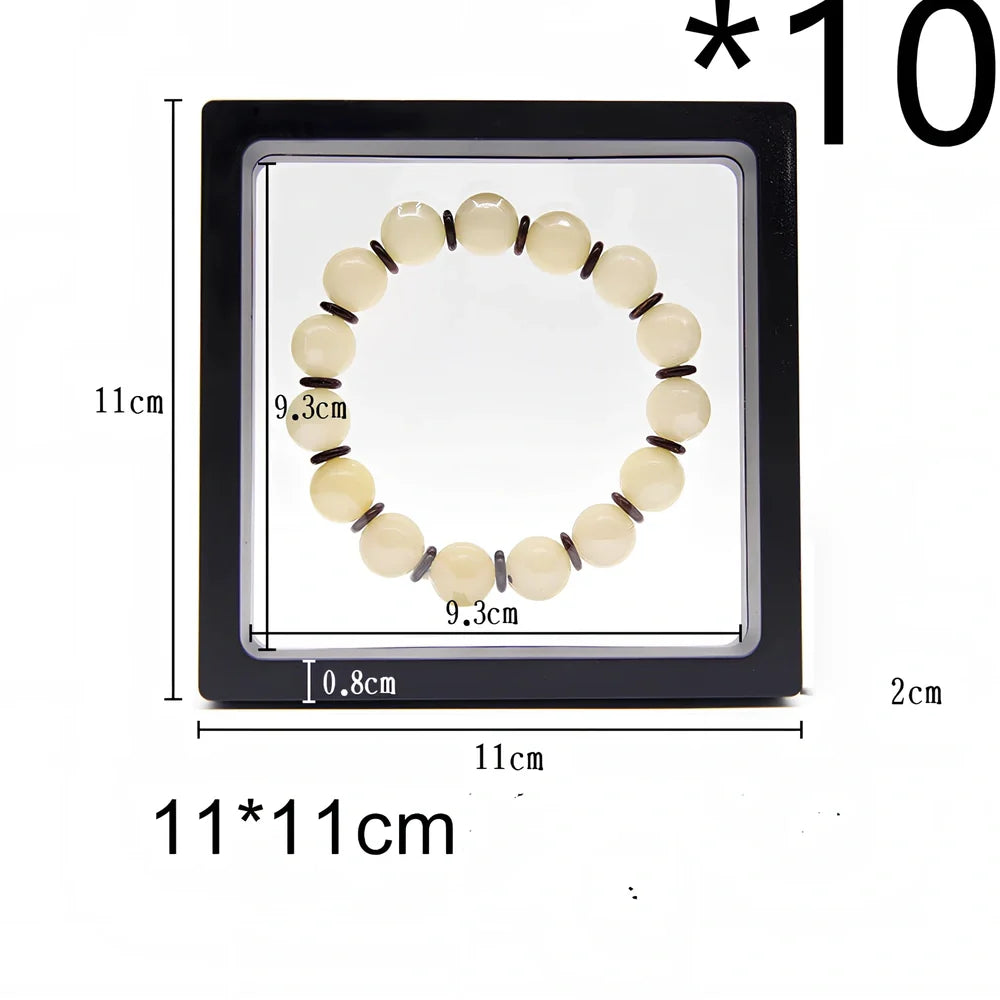 Black 11x11cm suspended 3D floating display frame holder with square base for coins and gems