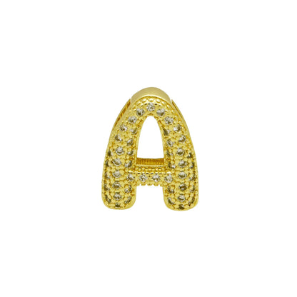 Retro style copper bracelet with English letter charm featuring micro inlaid zirconium stones in gold plating