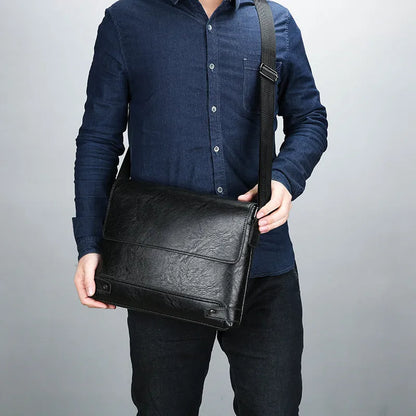 Men's PU crossbody shoulder bag in black, dark brown or khaki for business travel and commuting