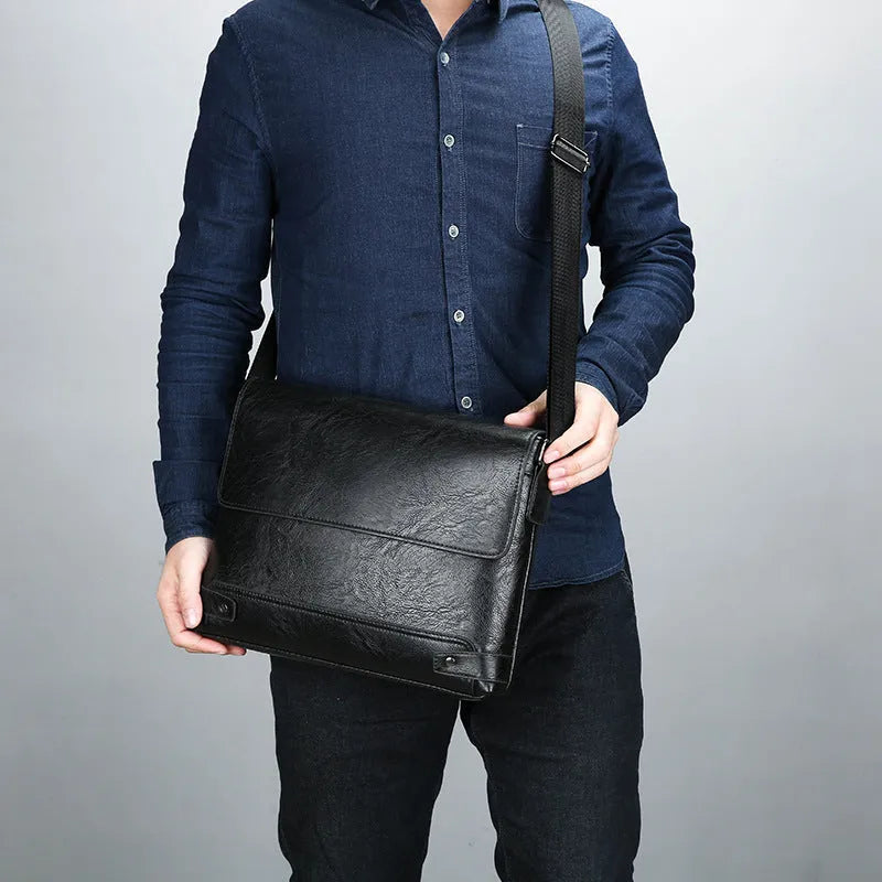 Men's Crossbody Shoulder Bag PU Leather Business Travel Backpack Hanging Bag Waterproof Wear-Resistant Breathable Expandable Solid Colour Black Dark Brown Khaki Sewing Thread Embossed Commute