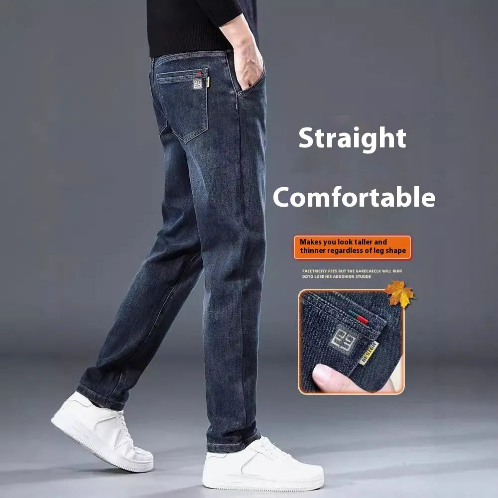 Blue grey slim straight trousers with micro-elasticity waistband on teenage model for summer street fashion