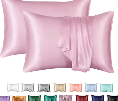 Silk-effect satin envelope pillowcase in navy blue showing envelope closure and smooth fabric texture