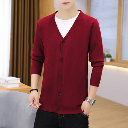 Men's thick slim fit cardigan knit jacket, long sleeve polyester, sizes M to 5XL, beige black navy blue