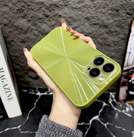 CD pattern frosted TPU iPhone case with lens protector, shown in purple for iPhone 12 to 15 models