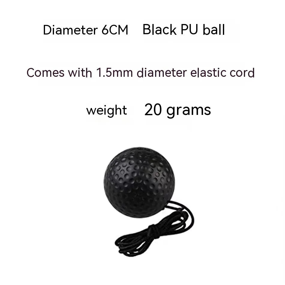 Head-mounted boxing reaction ball trainer with adjustable headband and multiple coloured balls