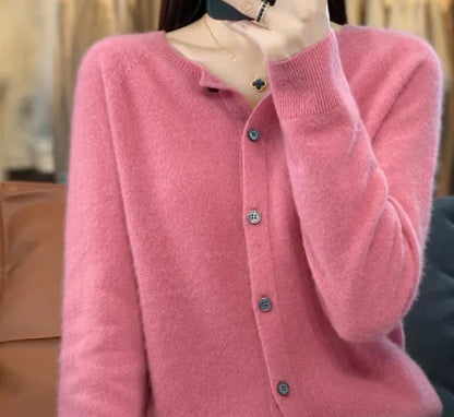 Stylish and comfortable Merino wool cardigan sweater for women in a variety of chic colors