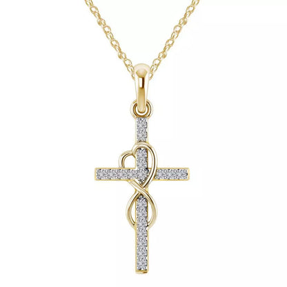 Alloy pendant necklace with diamond and eight-character cross design in gold, silver, and rose gold