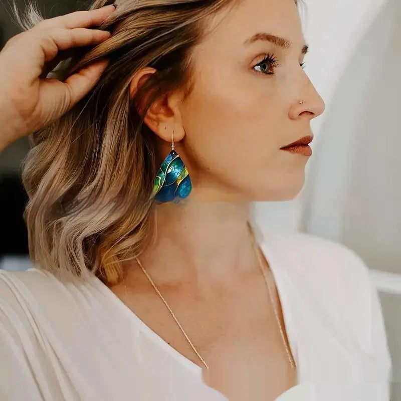 Personality Trendy Acrylic Flat Branch Knot Earrings: Lightweight drop-shaped earrings with 3.5cm length, printed designs, and unisex appeal for everyday wear