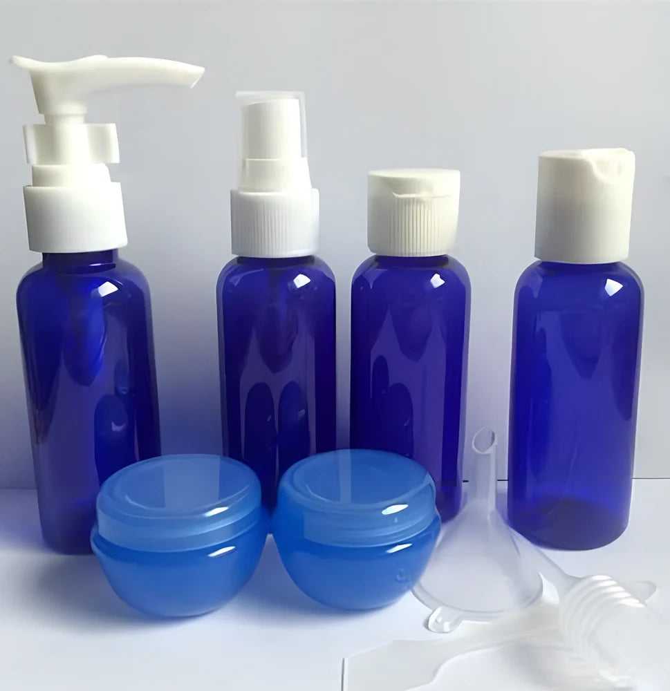 90g cosmetic bottles in royal blue, pink, white with silk screen printing