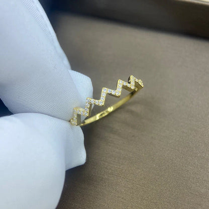 Adjustable wave pattern zircon ring with 925 silver inlay, available in gold and silver
