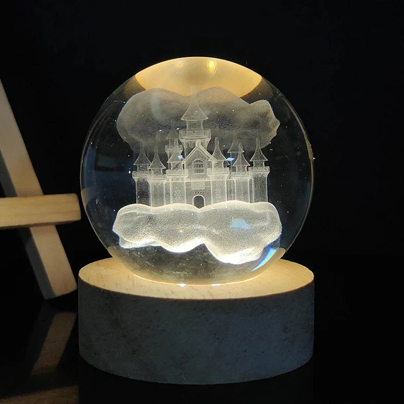 White crystal ball night light with USB plug showing uniform illumination and decorative design options