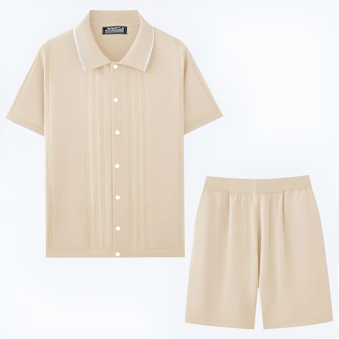Women's khaki coloured short sleeve knit top and matching shorts, a Tencel viscose two-piece casual set.