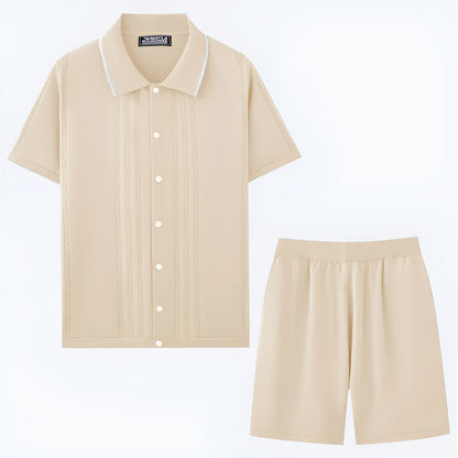 Women's khaki coloured short sleeve knit top and matching shorts, a Tencel viscose two-piece casual set.