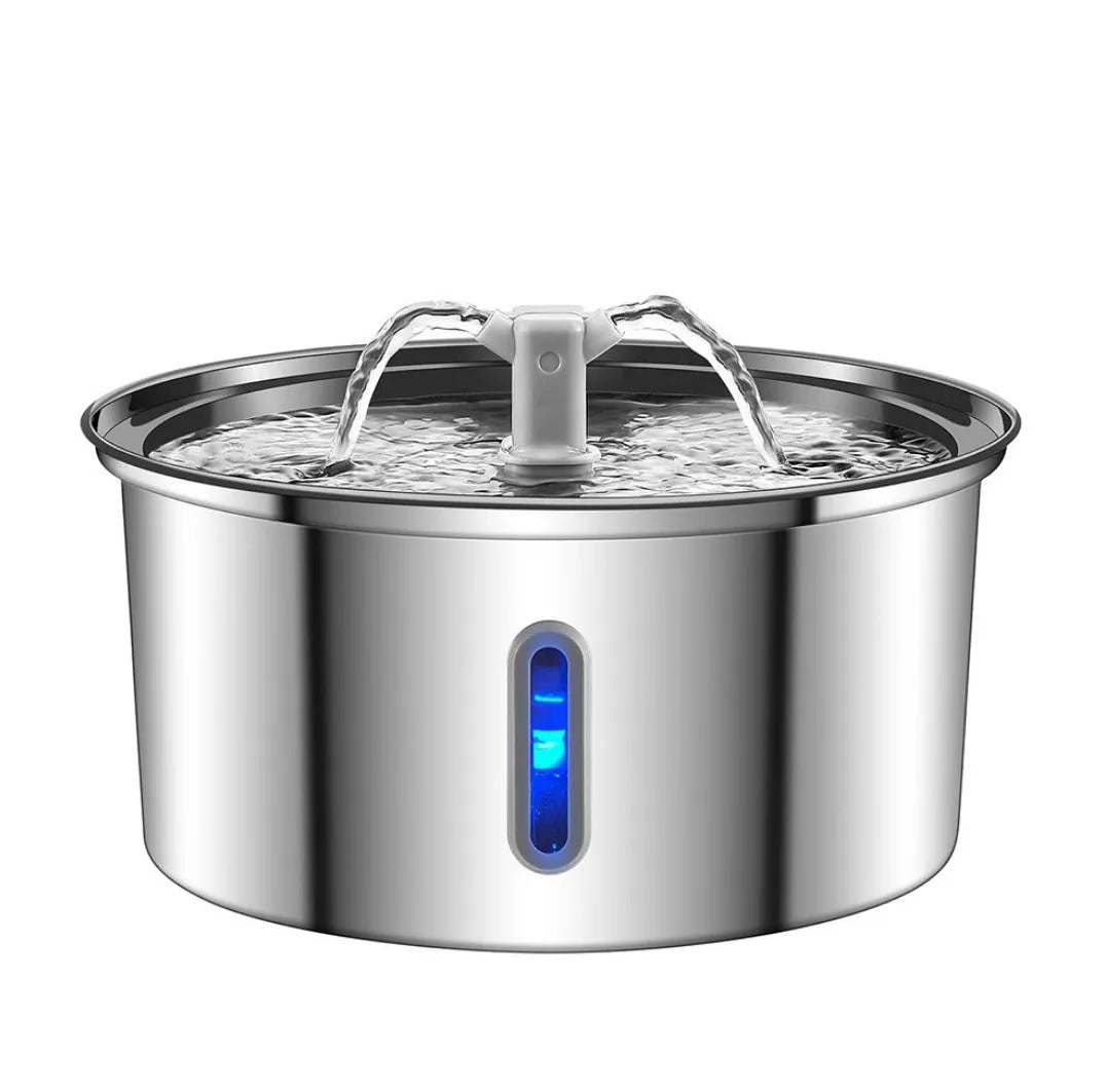 Stainless steel round pet water dispenser with 4L capacity and multiple outlet options