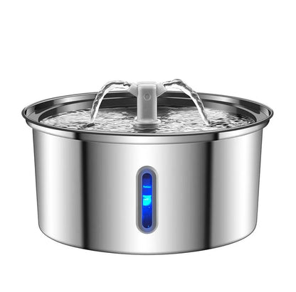 Stainless steel round pet water dispenser with 4L capacity and multiple outlet options