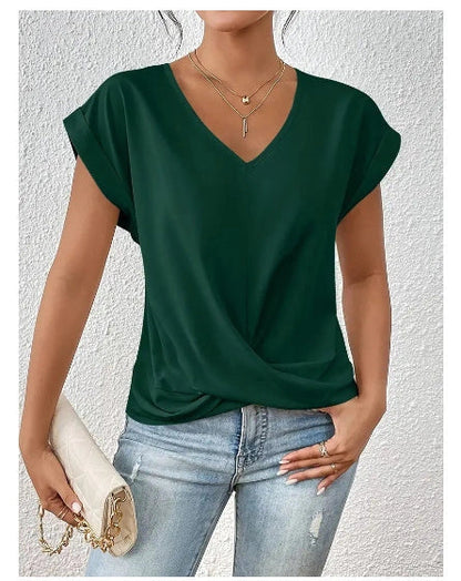 Stylish short-sleeve knot top for casual summer wear, available in multiple vibrant colors and sizes