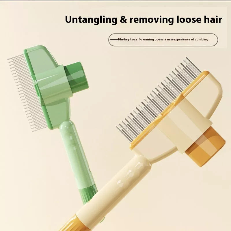 Professional pet comb for dogs and cats with stainless steel teeth and release button