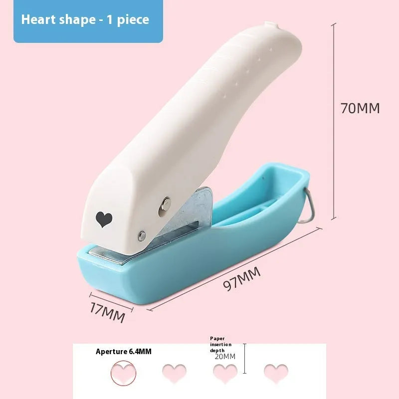 Manual embossing punching machine with Love, Round 4mm, Round 6mm, and Star patterns for kindergarten crafts