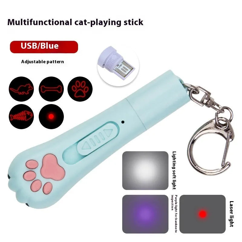 Infrared rechargeable pet laser toy projecting cat footprints pattern in blue colour