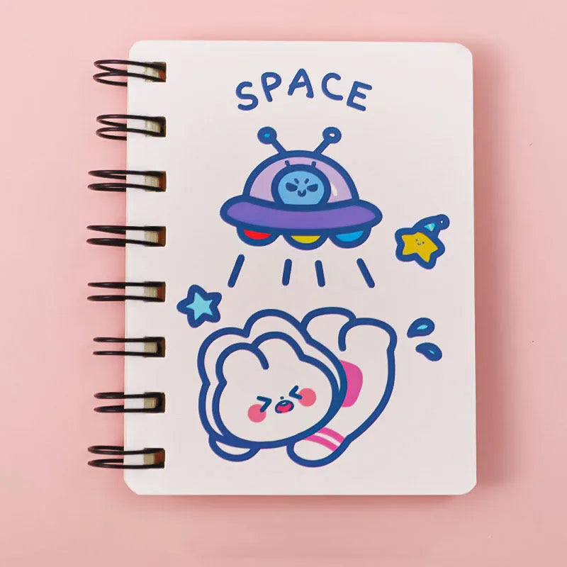 Astronaut Flipped Portable Pocket Notebook showing 10.5cm x 8cm dimensions with space character cover design