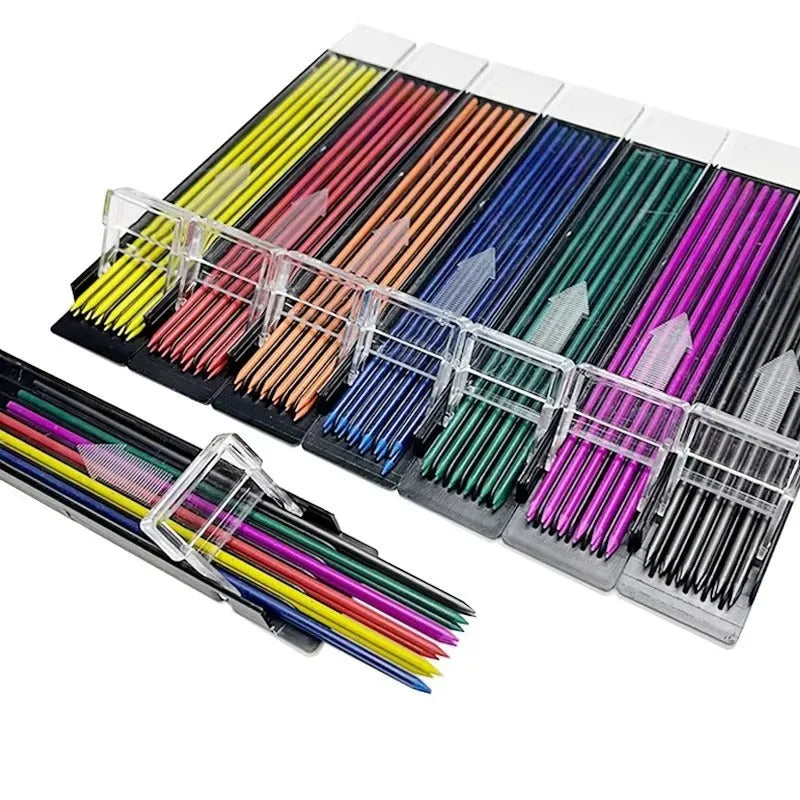 Plastic box containing 12 pieces of multi-coloured 0.5mm mechanical pencil lead refills