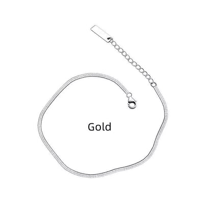 S925 Silver Simple Flat Snake Bone Single Chain Anklet in silver and gold finishes