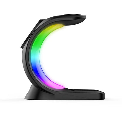 4-in-1 Magnetic Wireless Charging Station with RGB Atmosphere Light, Compatible with Smartphones, AirPods, and Apple Watch