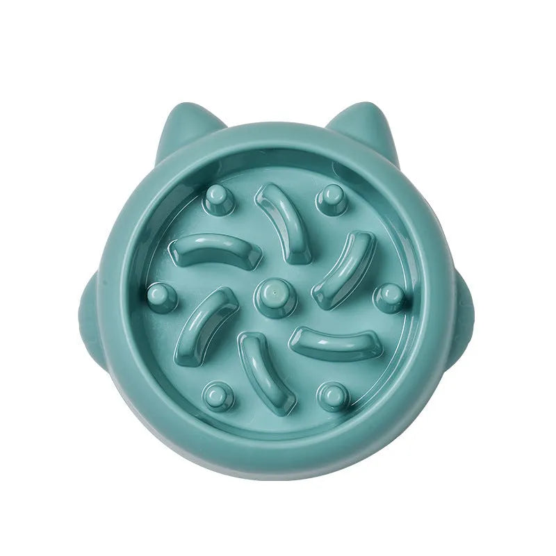 PP plastic slow feeder dog bowl with bone-shaped obstacles in green, pink or orange