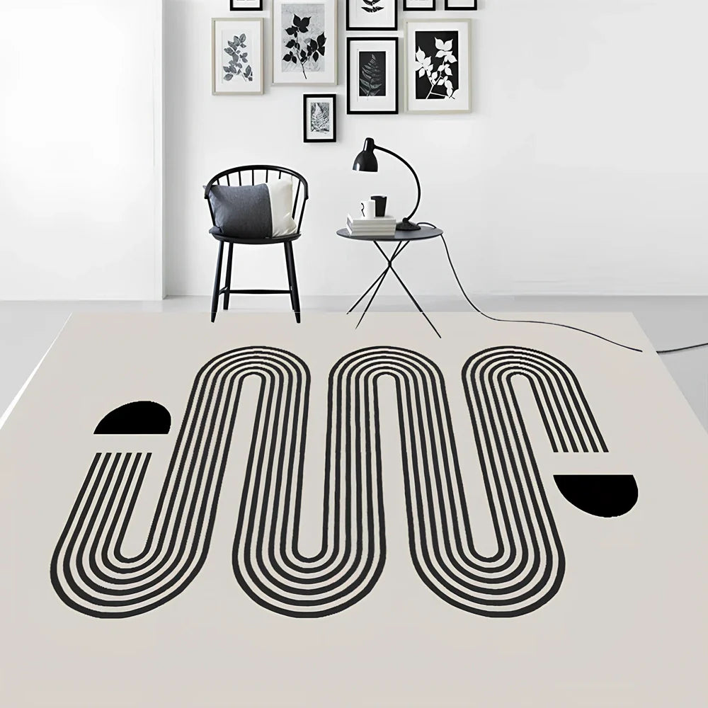 Geometric pattern rectangular floor mat with 1.3cm thickness in European American style for living room use