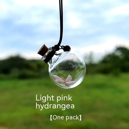 Glass fire extinguisher-shaped car perfume pendant with preserved flowers inside