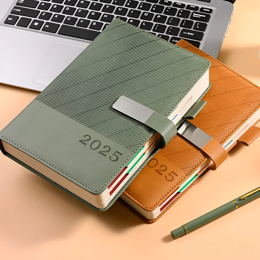 A5 striped PU leather notepad with 204 sheets of thickened paper in eight colour options