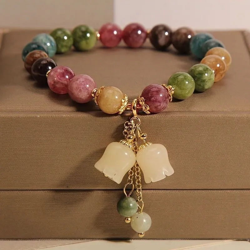 Women's geometric alloy bracelet with crystal charms in fresh sweet style